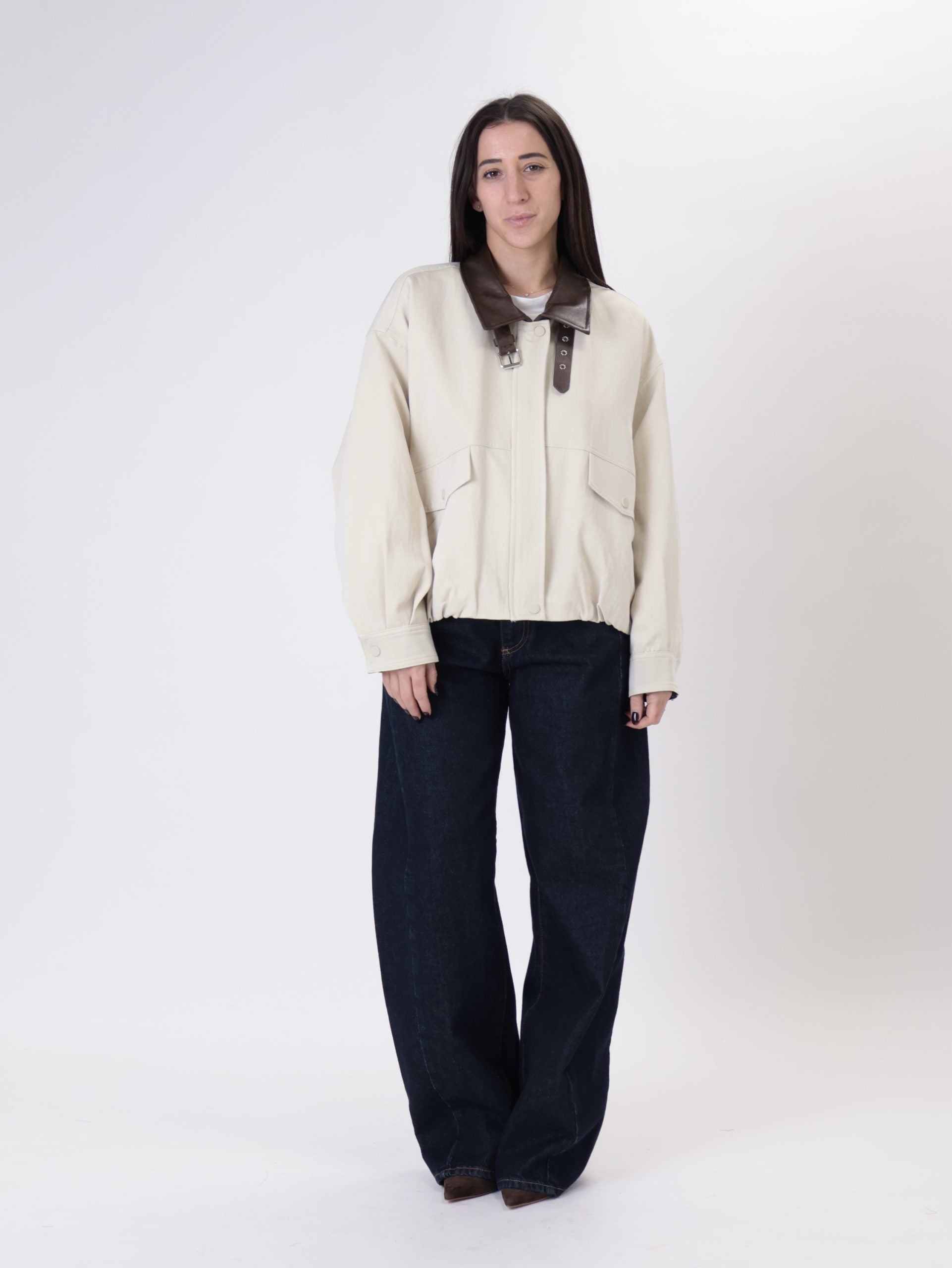 Ivory faux leather hem jacket