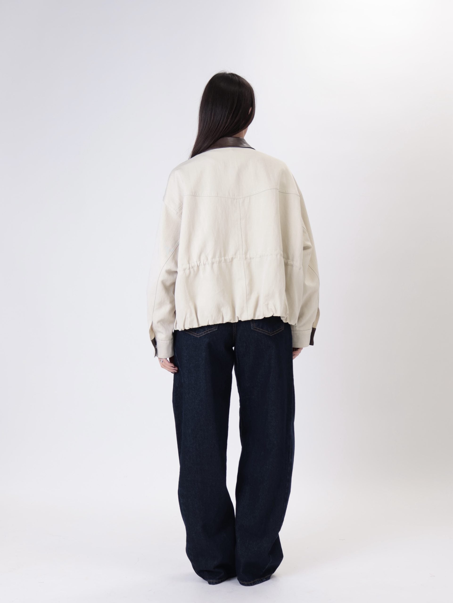 Ivory faux leather hem jacket
