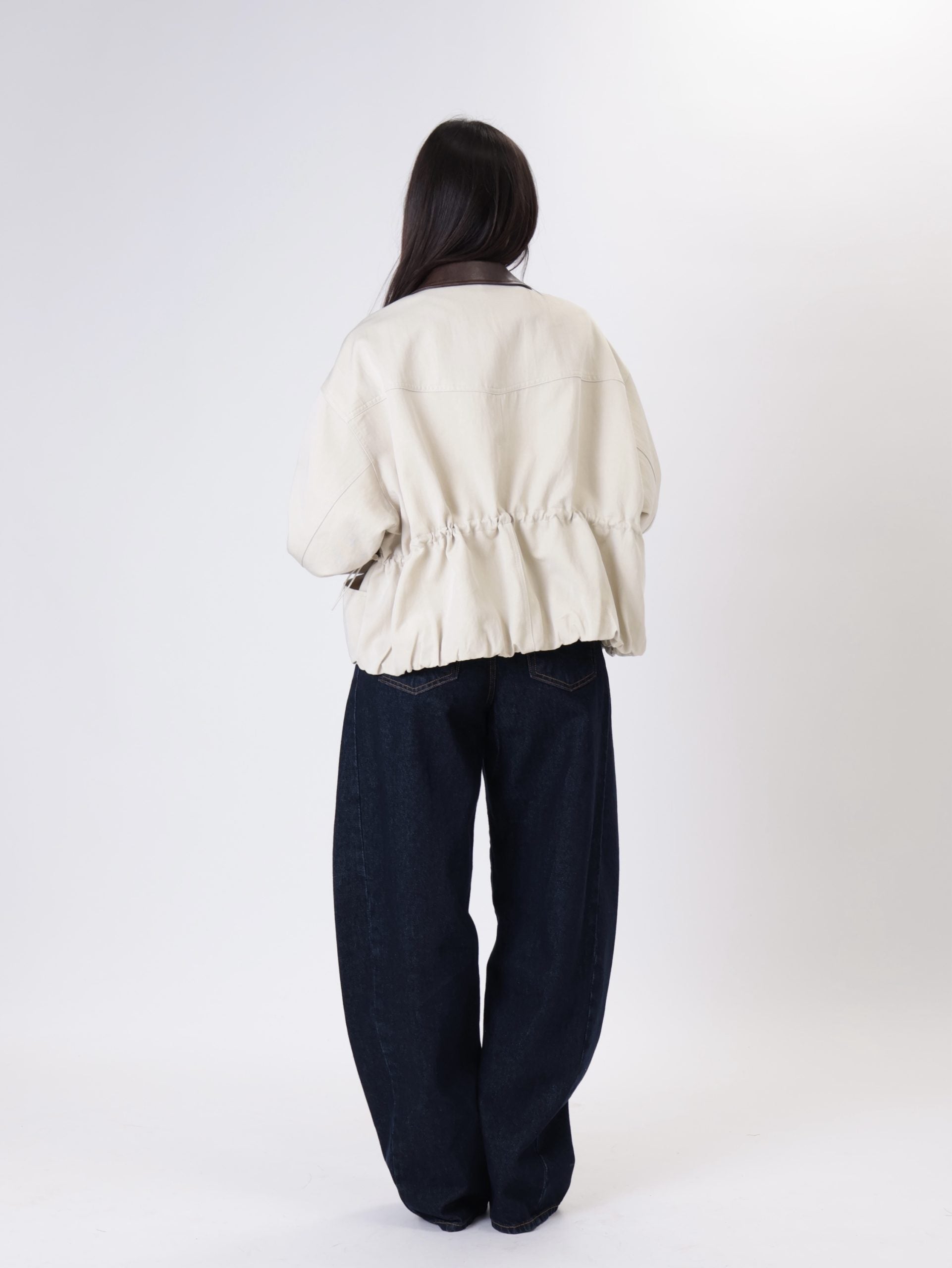 Ivory faux leather hem jacket