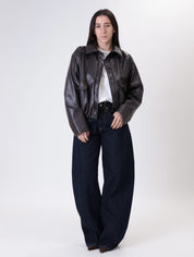 Bomber ecopelle intrecciato moro
