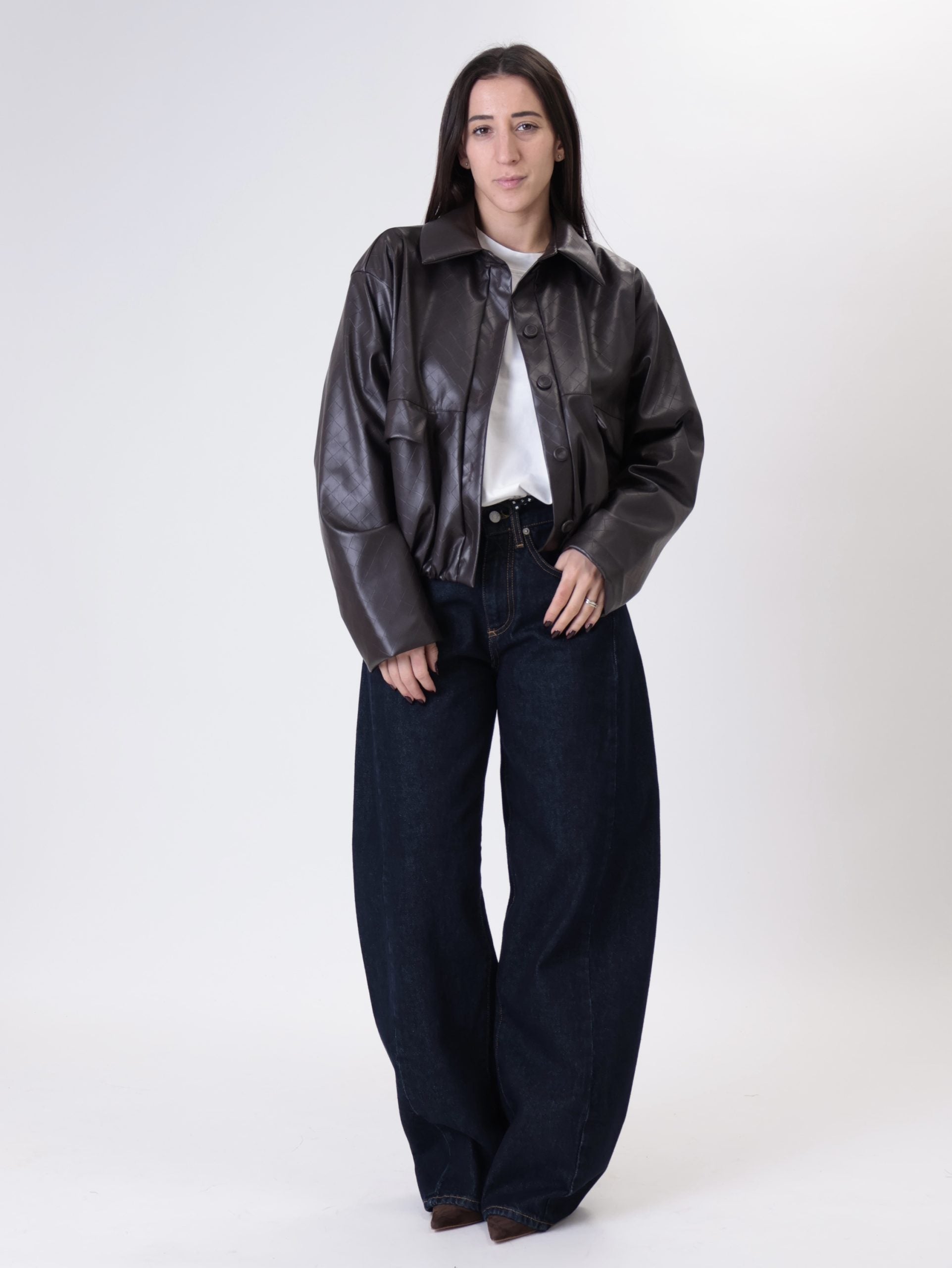 Bomber ecopelle intrecciato moro