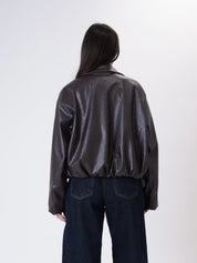 Bomber ecopelle intrecciato moro