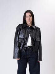 Bomber ecopelle intrecciato nero