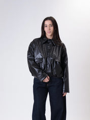 Bomber ecopelle intrecciato nero