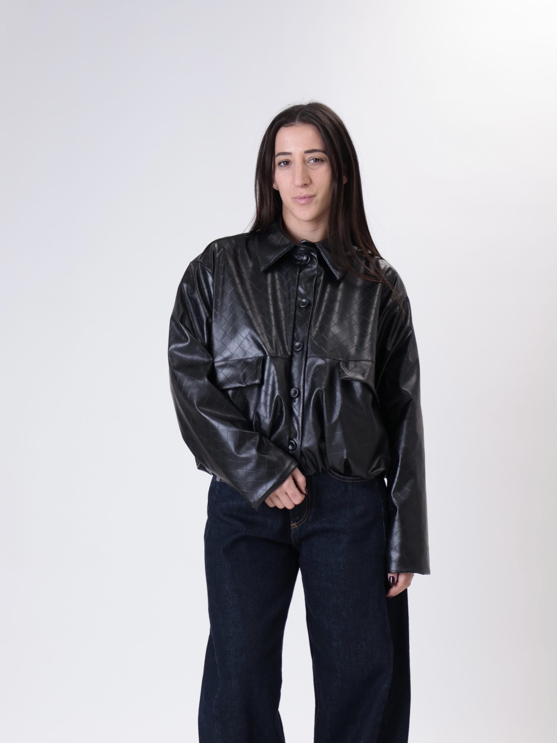 Bomber ecopelle intrecciato nero