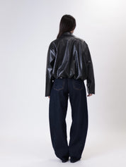 Bomber ecopelle intrecciato nero