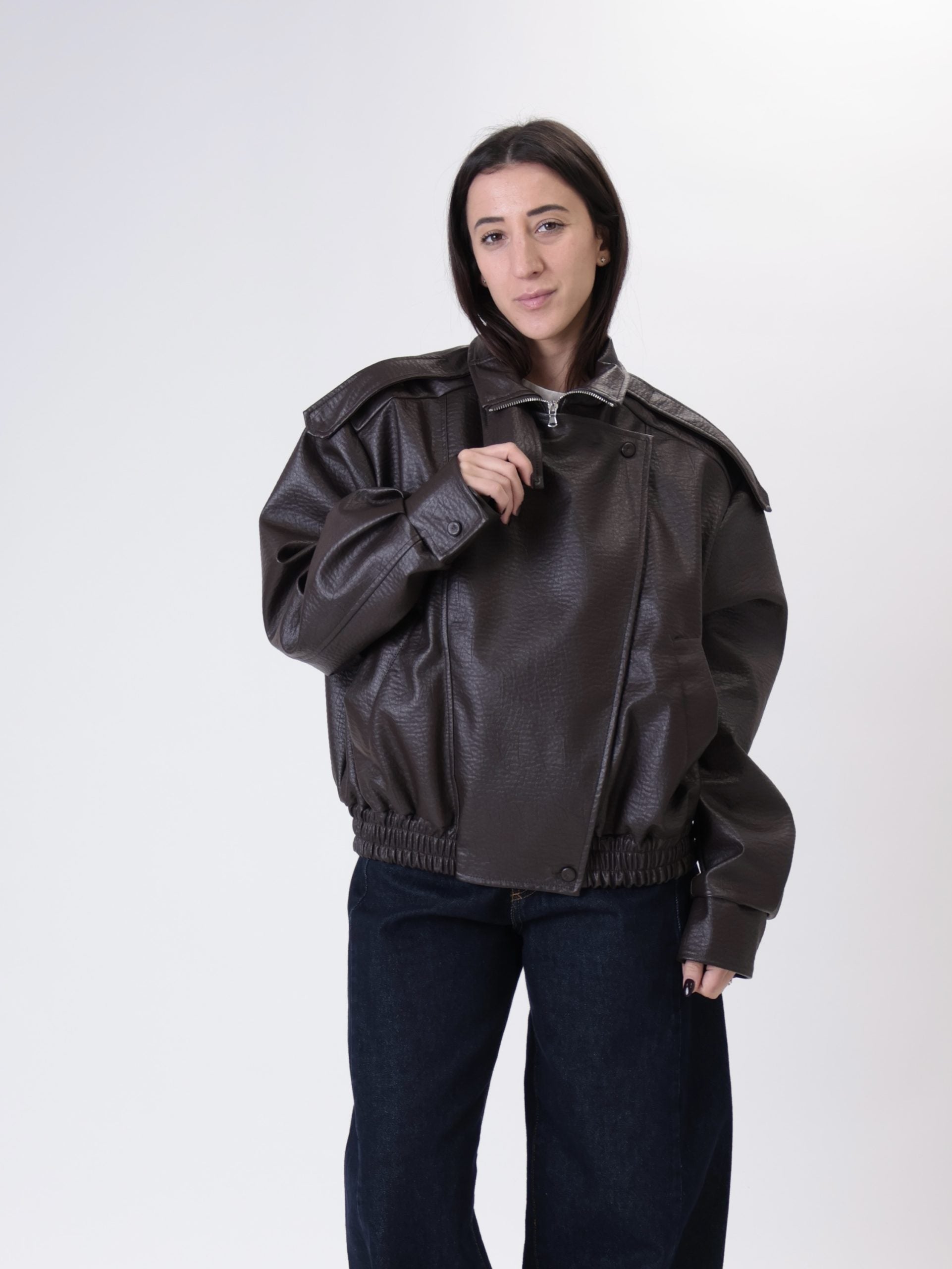 Bomber ecopelle martellato moro