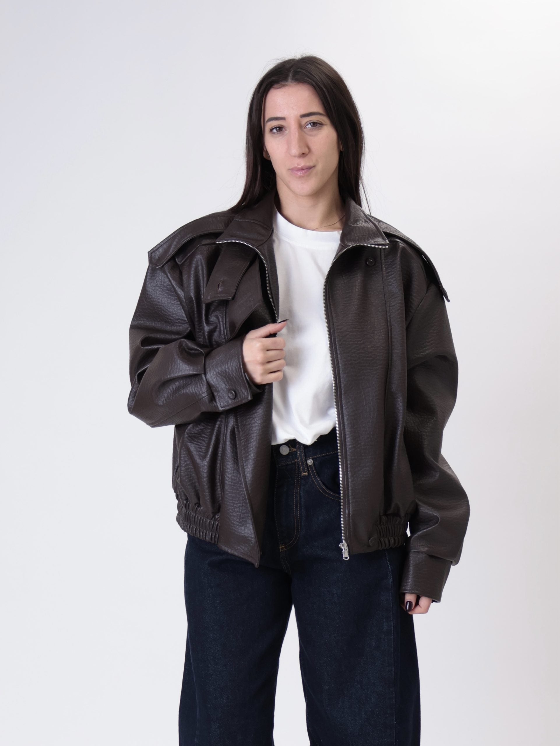 Bomber ecopelle martellato moro