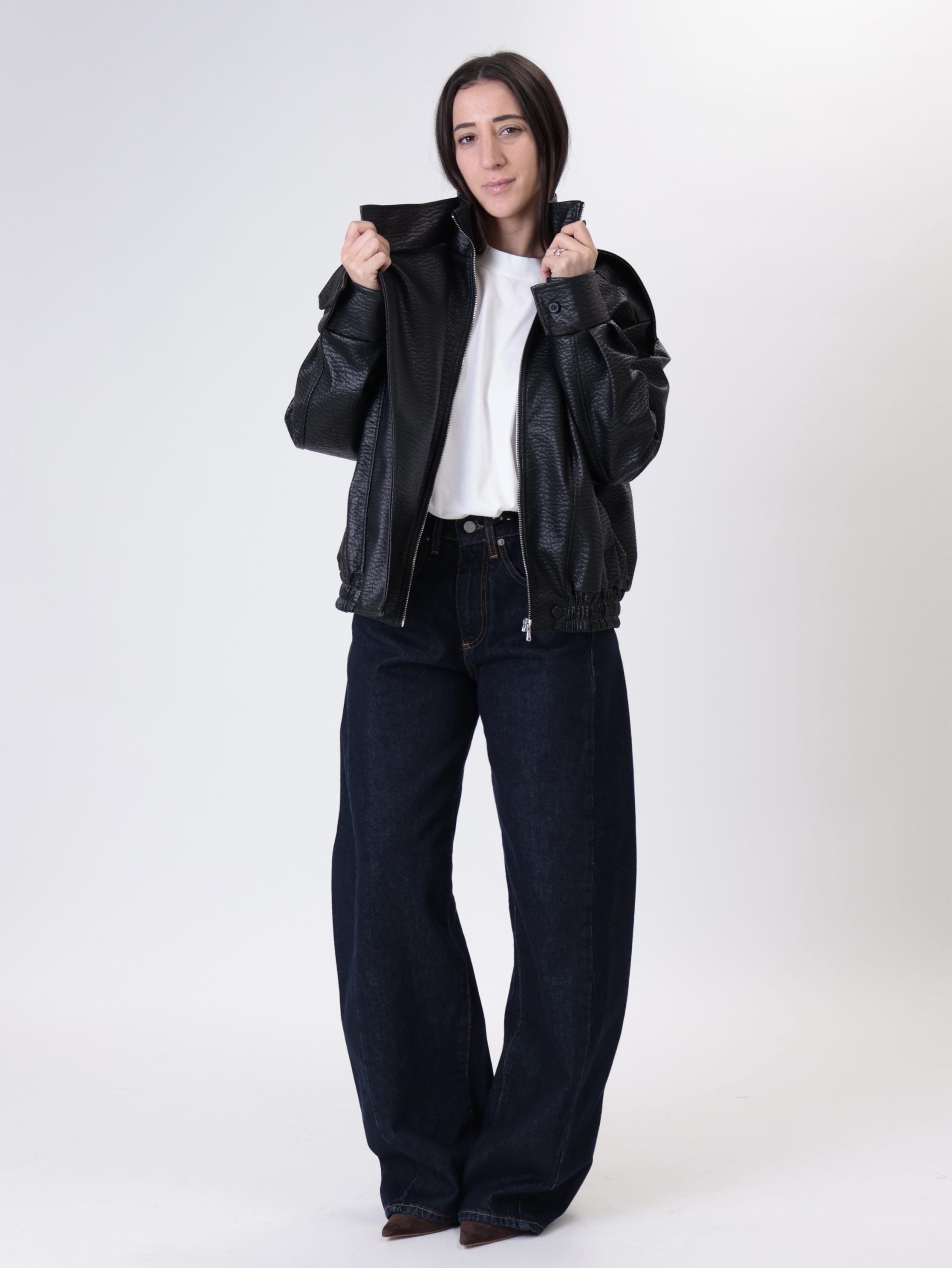 Bomber ecopelle martellato nero