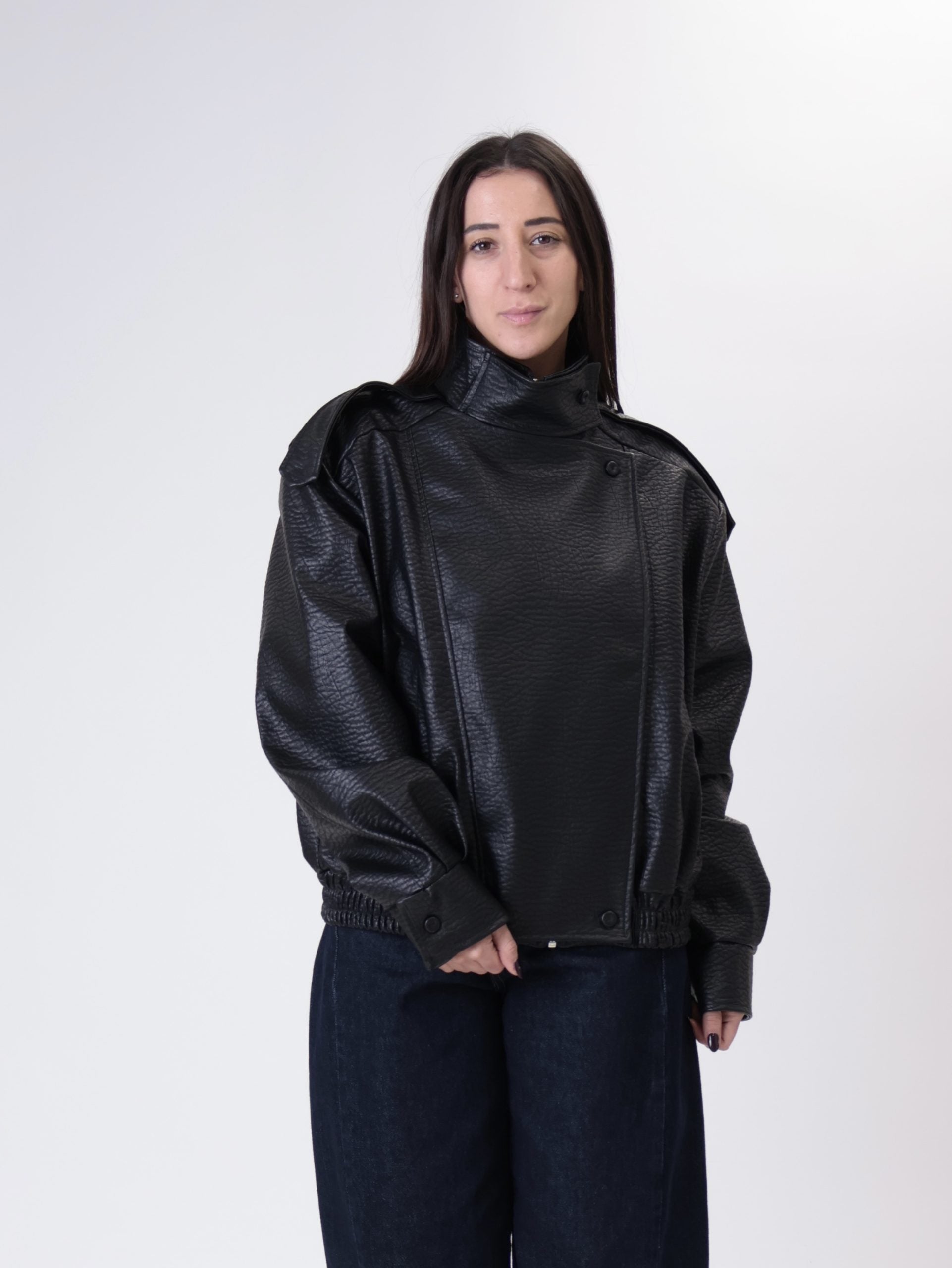 Bomber ecopelle martellato nero