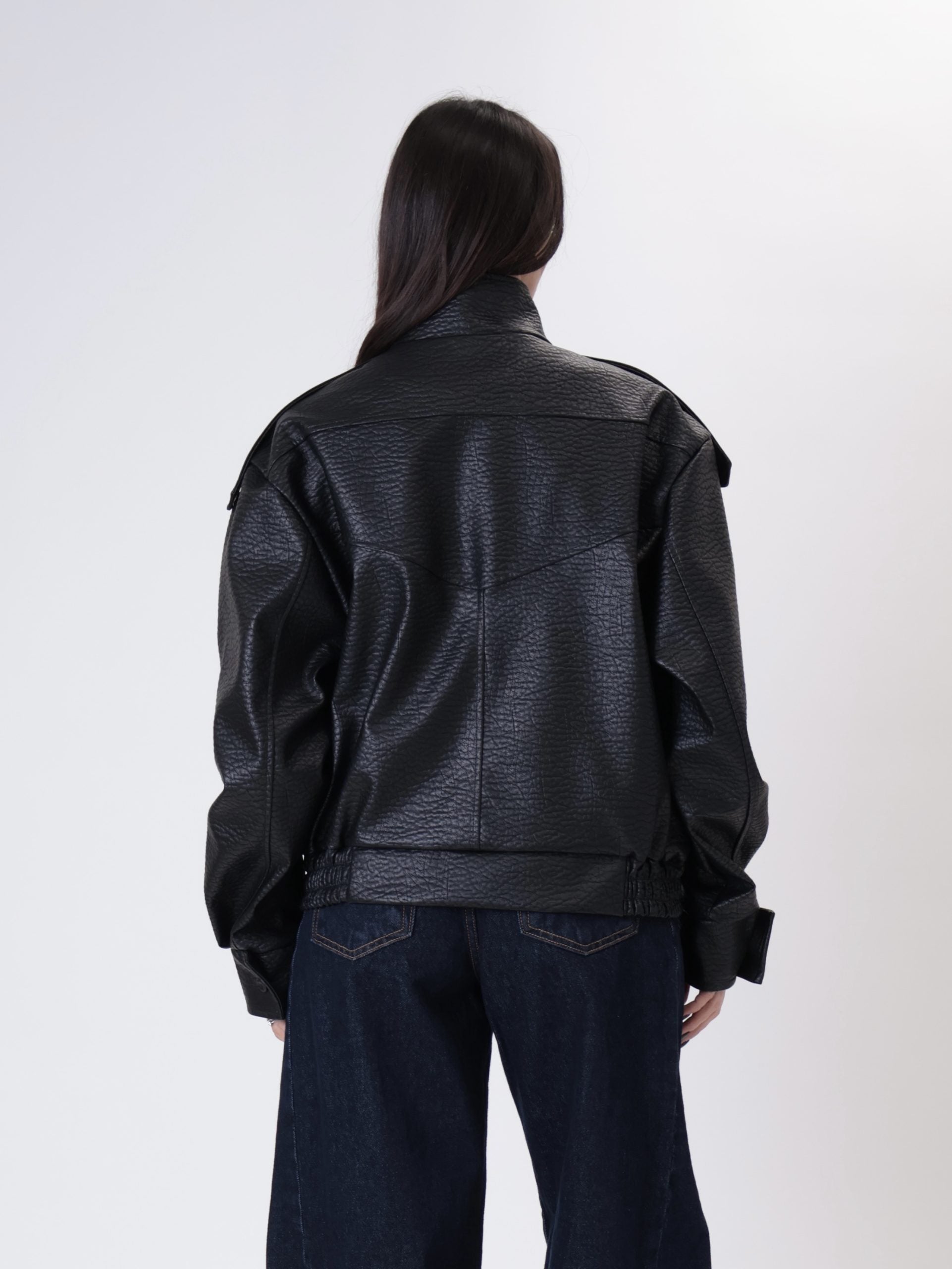 Bomber ecopelle martellato nero