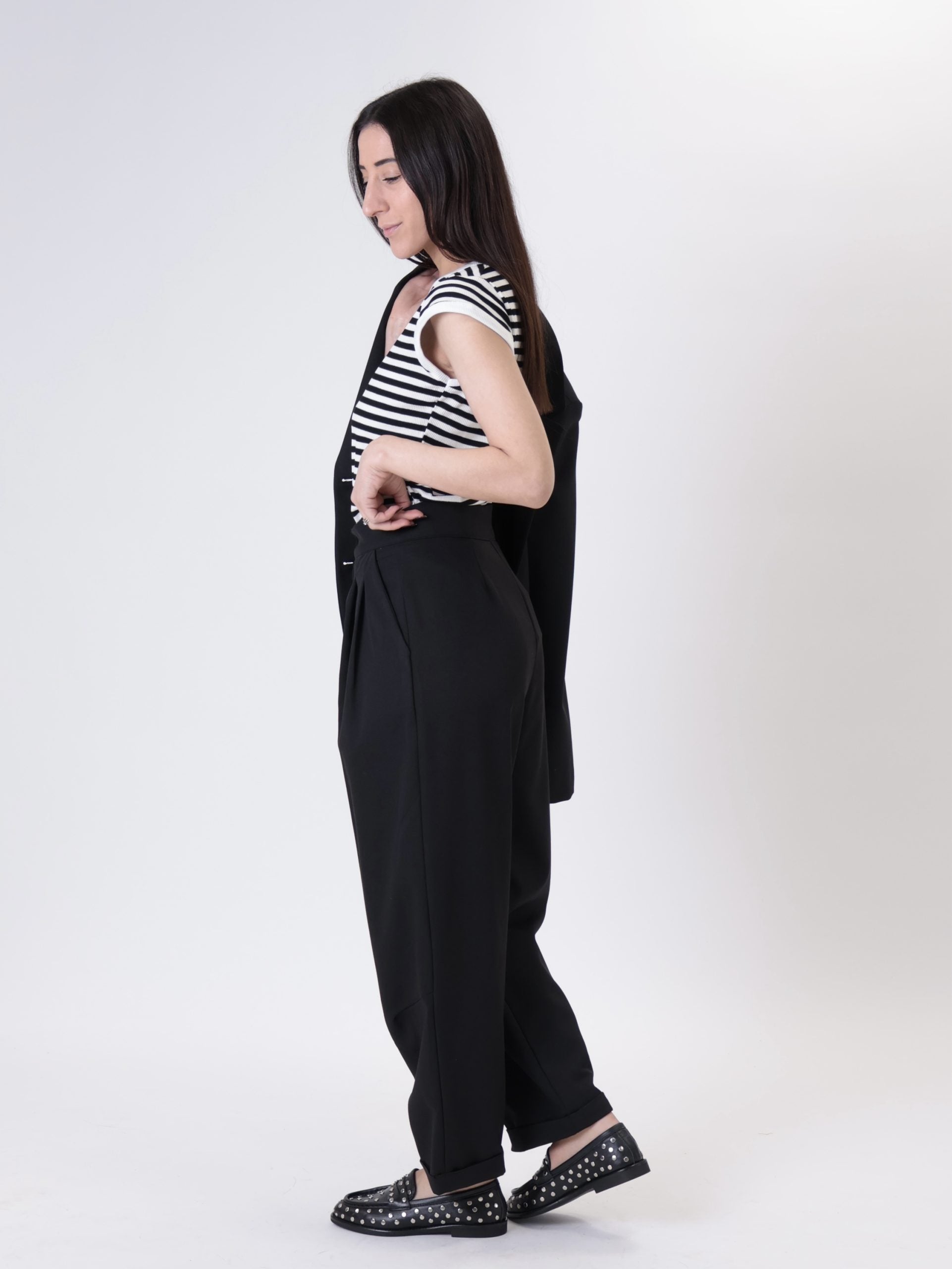 Black "straight" trousers with pleats