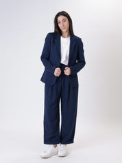 Blue "straight" pleated trousers