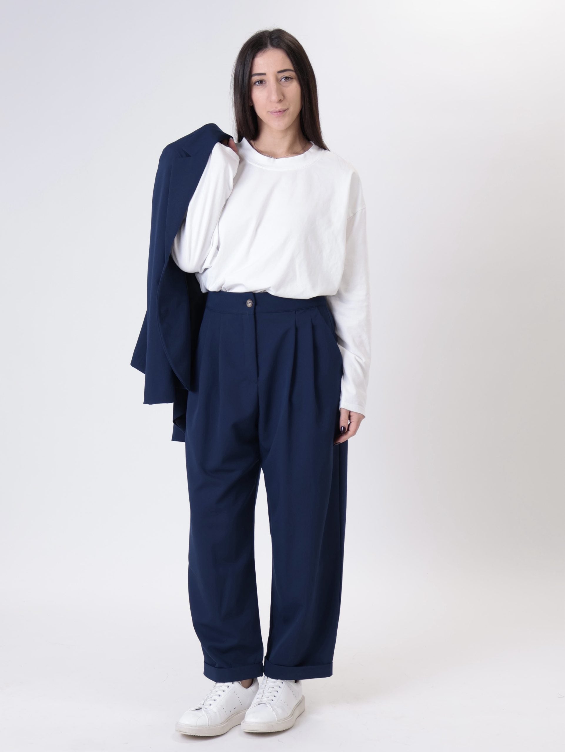 Blue "straight" pleated trousers