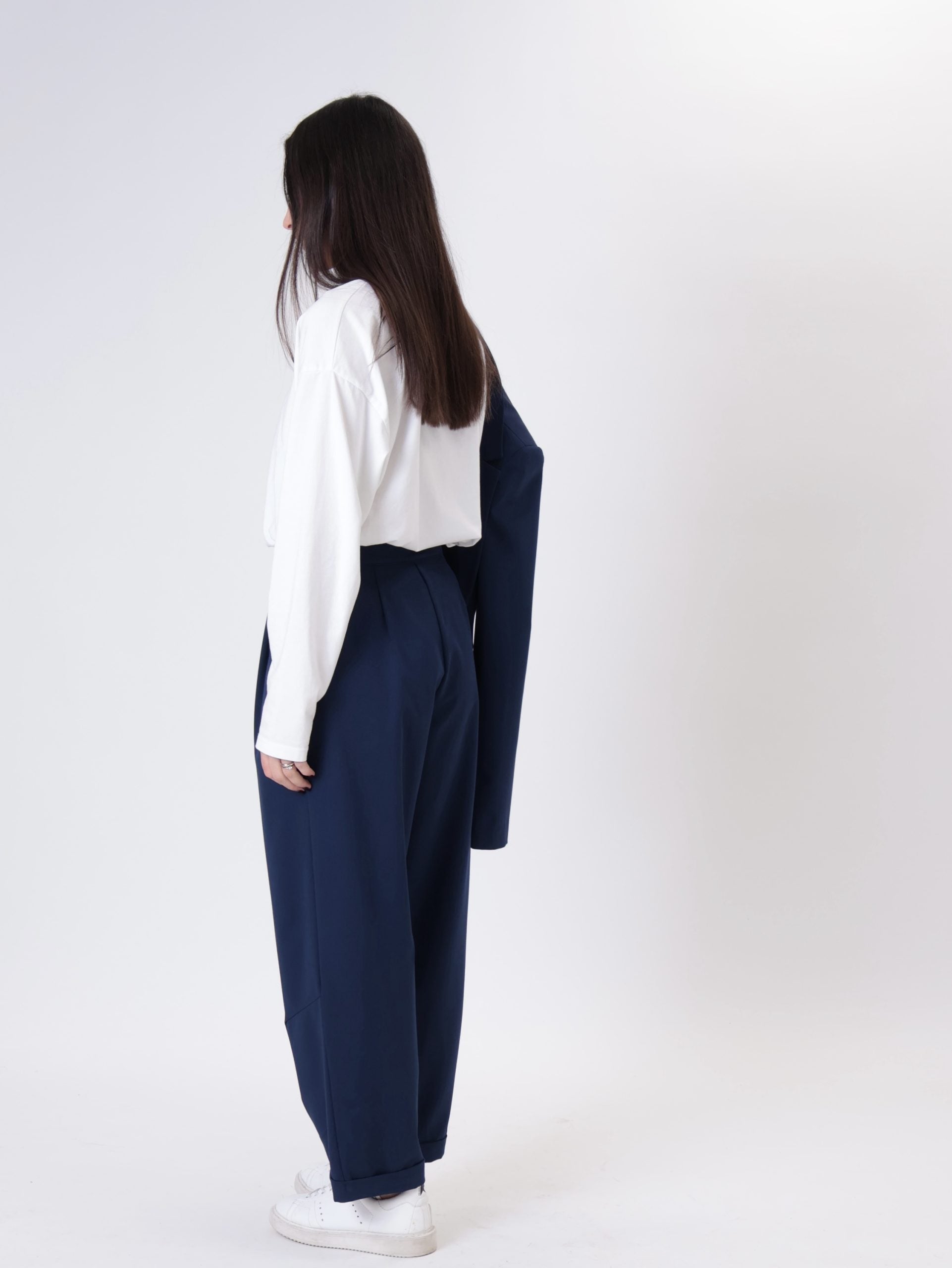 Blue "straight" pleated trousers