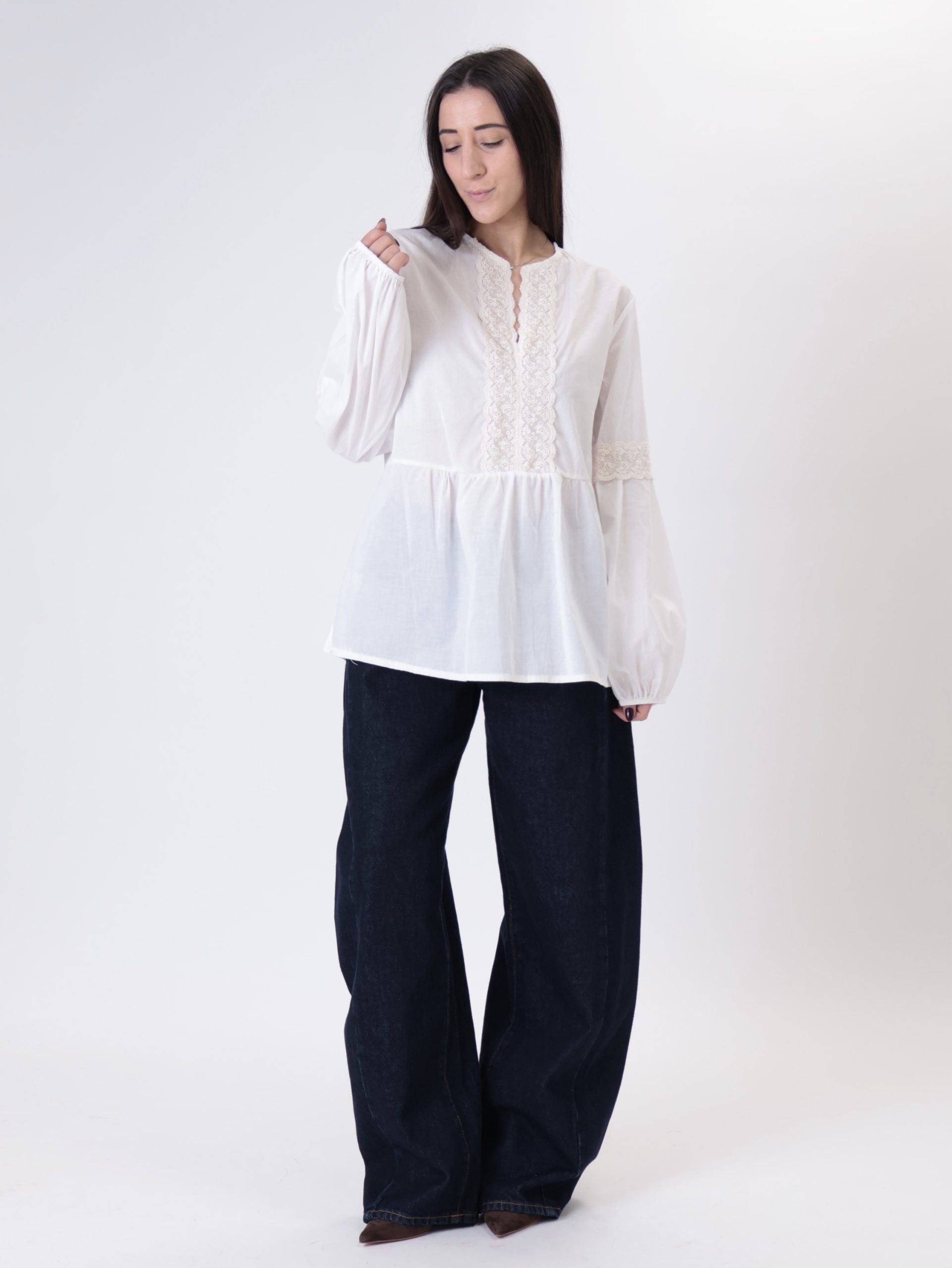 Blusa pizzo naturale bianco
