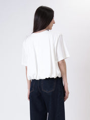 White shirred crop t-shirt