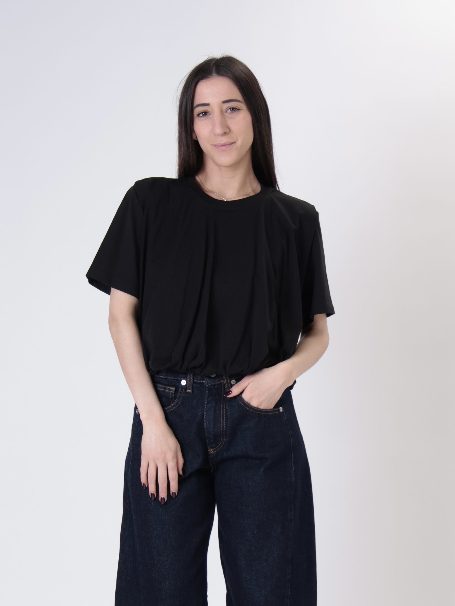 Gathered black crop t-shirt