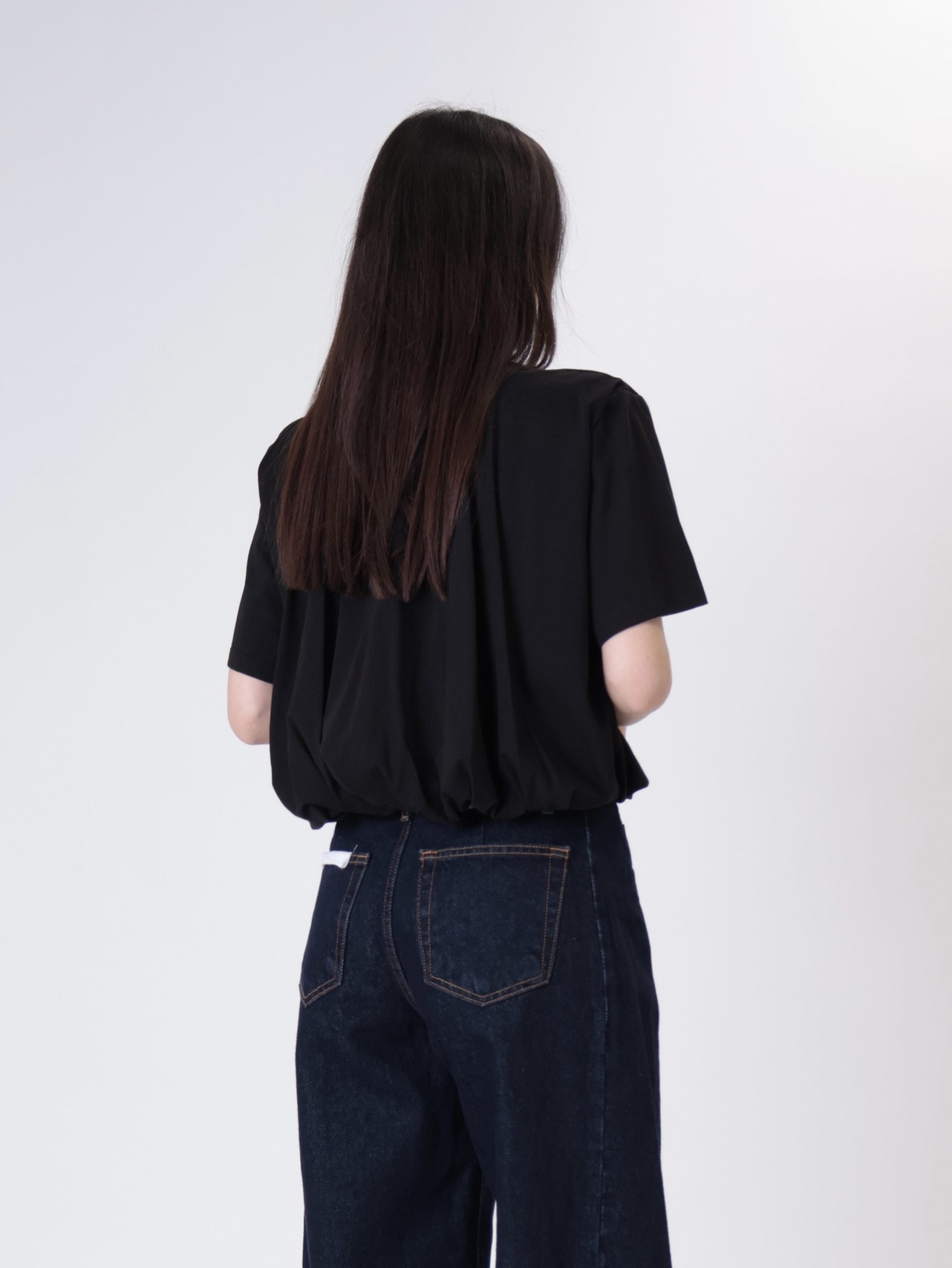 Gathered black crop t-shirt