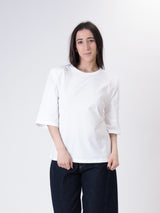 T-shirt spalle imbottite laccio retro bianco