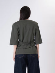 T-shirt spalle imbottite laccio retro militare
