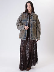 Dark lace long skirt