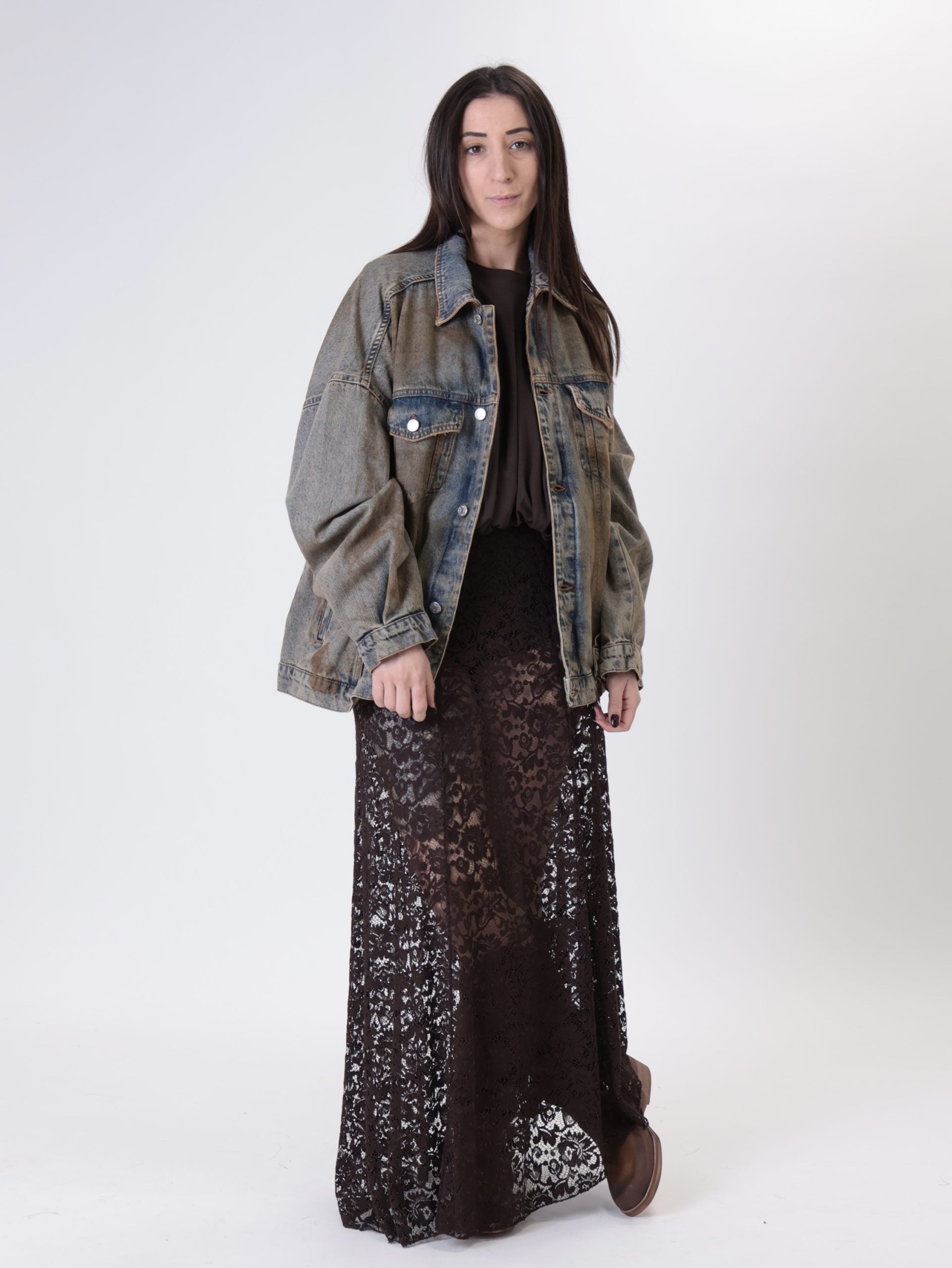 Dark lace long skirt