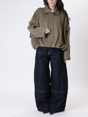 Bomber suede arricciato militare