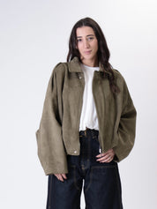 Bomber suede arricciato militare