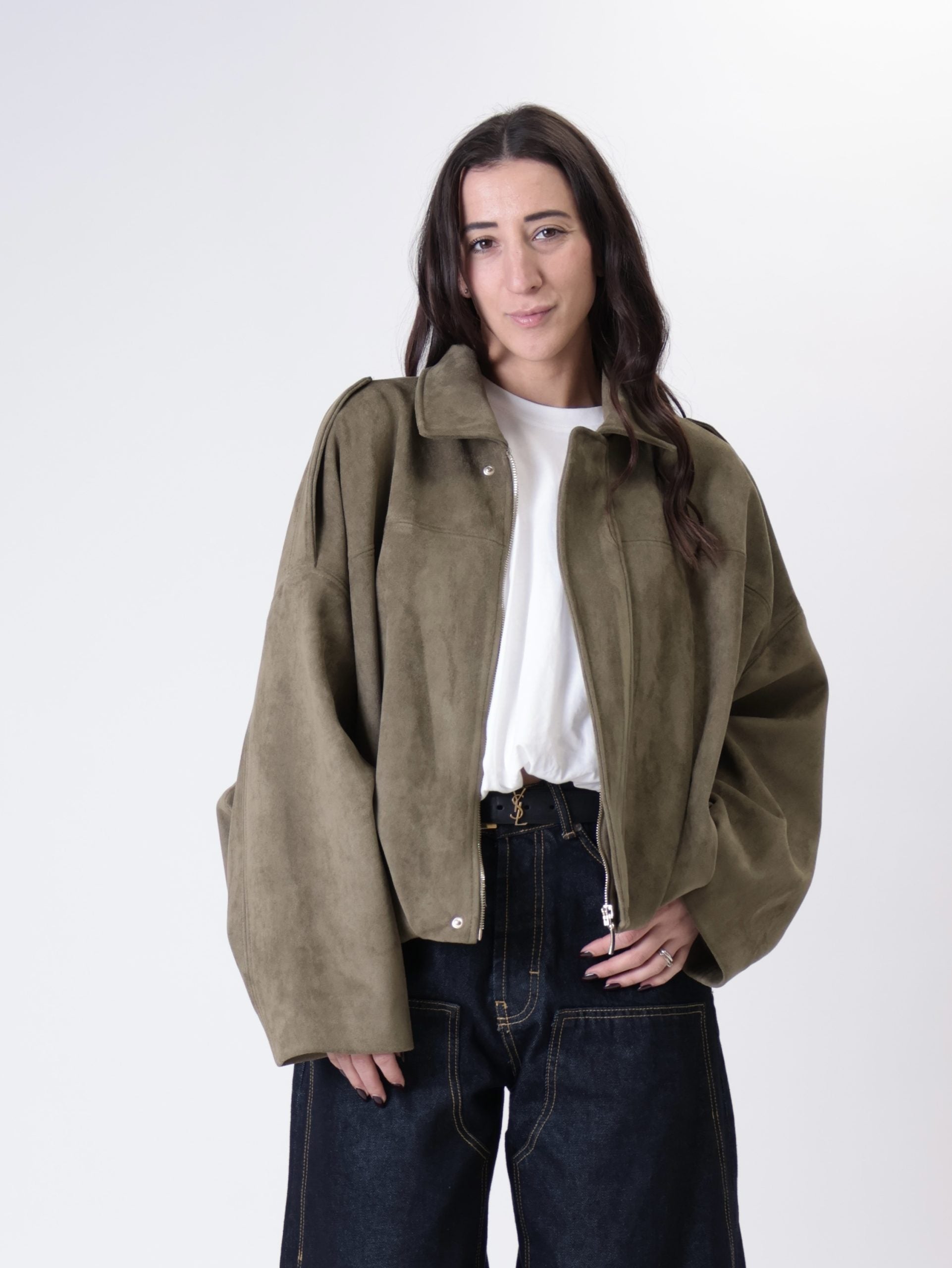 Bomber suede arricciato militare