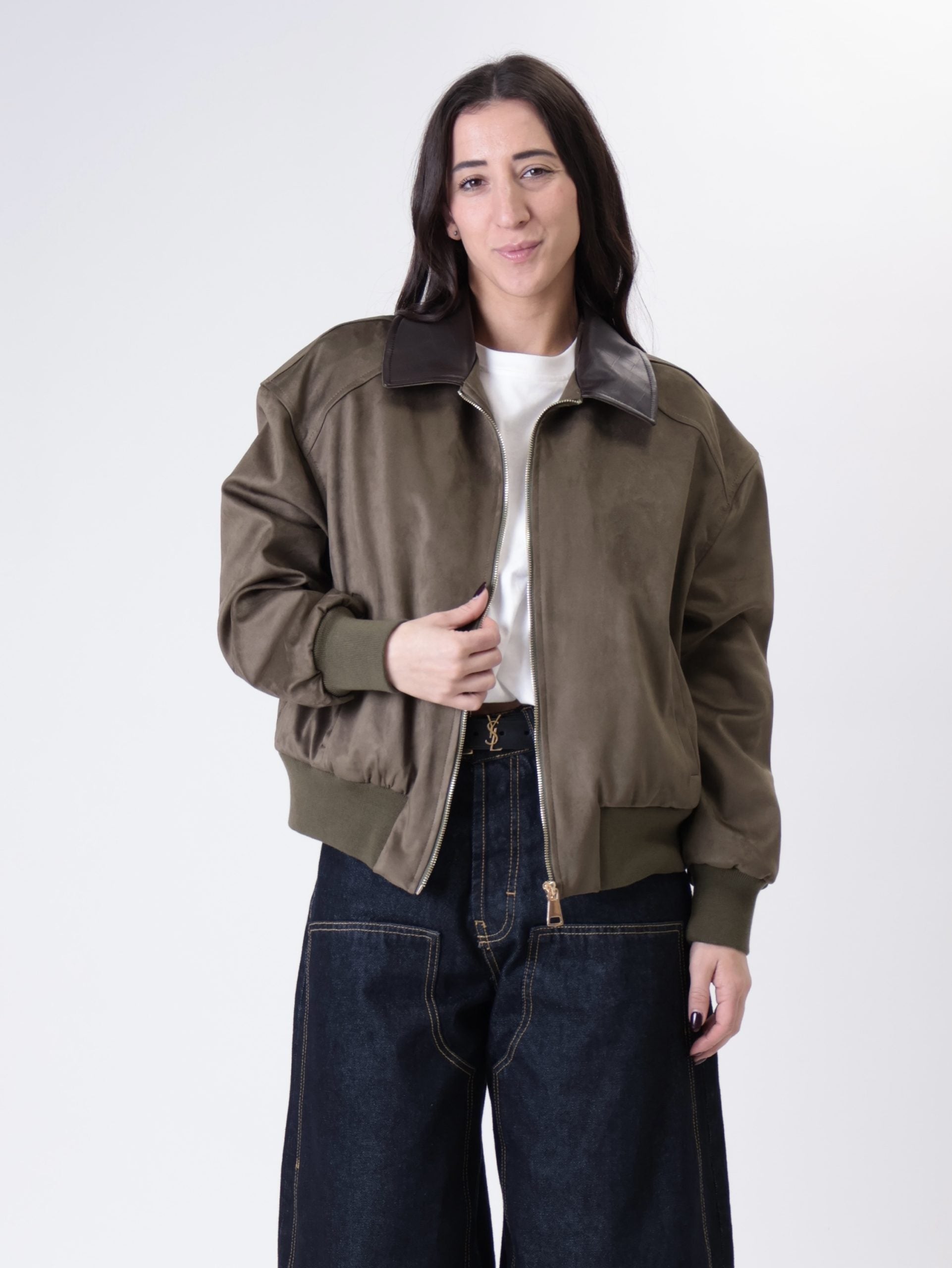 Bomber suede polsini militare