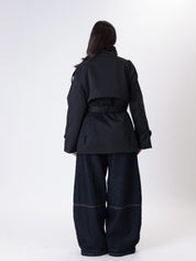 Black belted trench coat