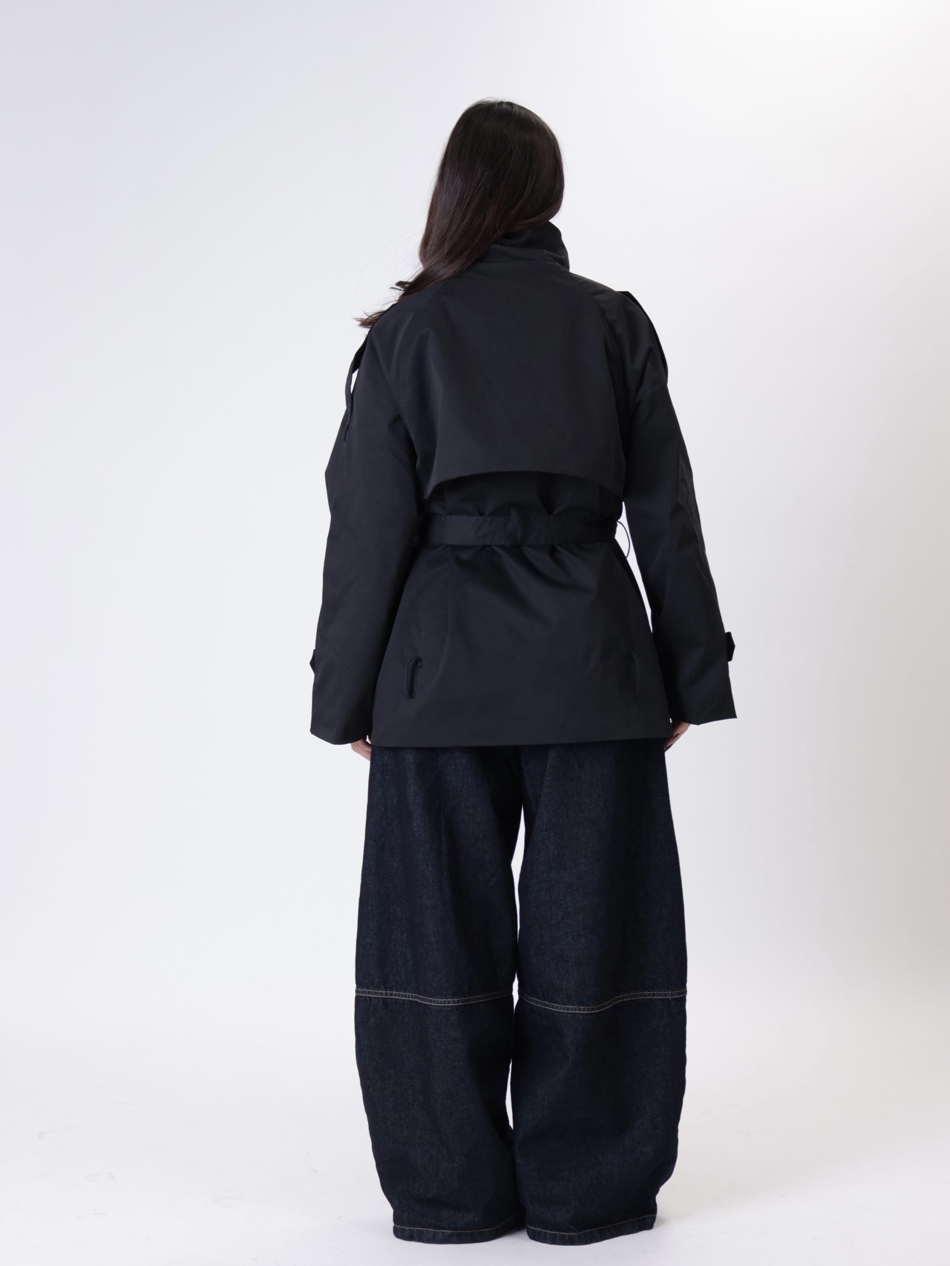 Black belted trench coat
