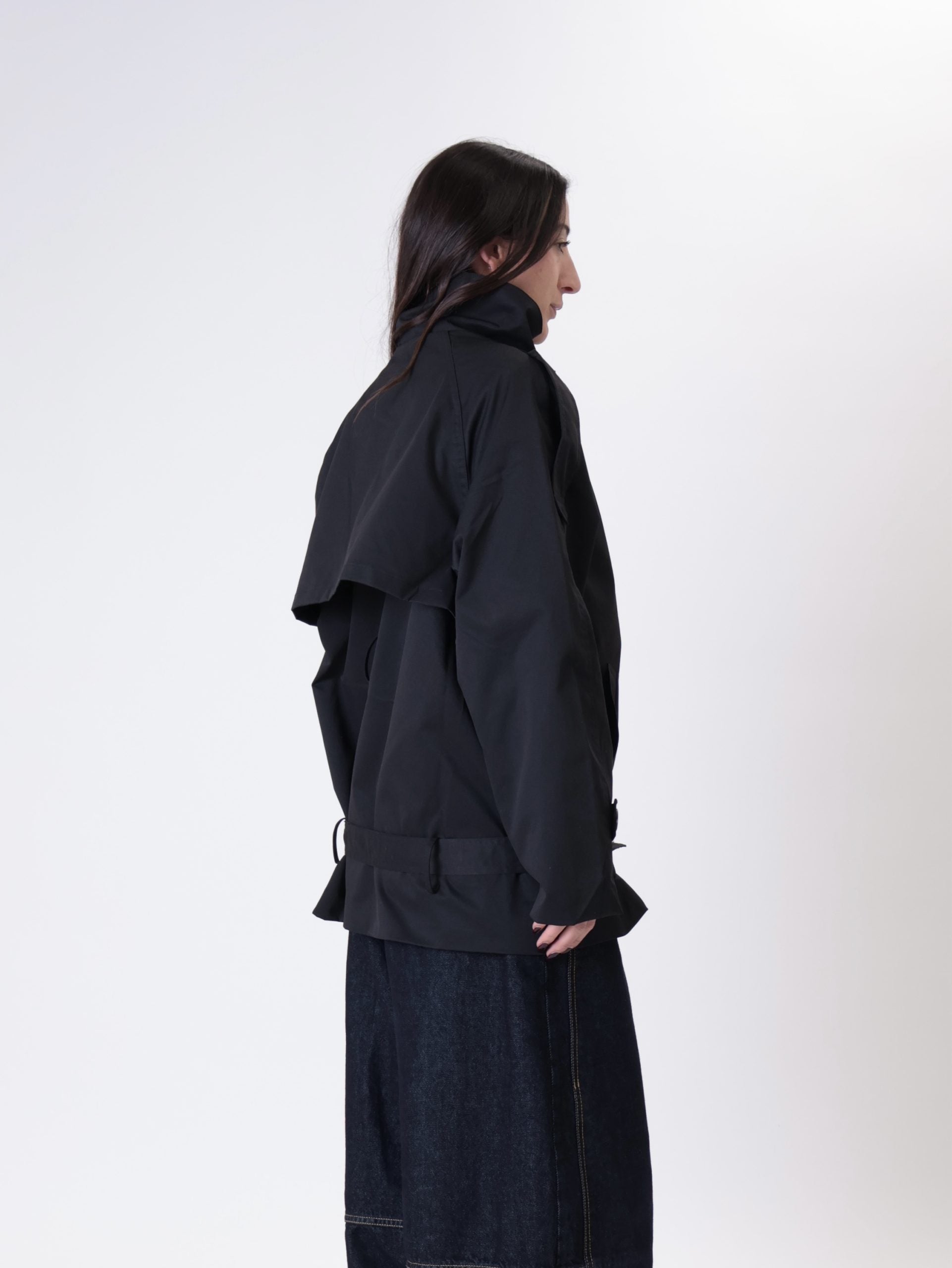 Black belted trench coat