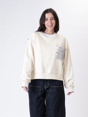 Felpa tasca paillettes burro