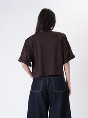 T-shirt crop spalle imbottite moro