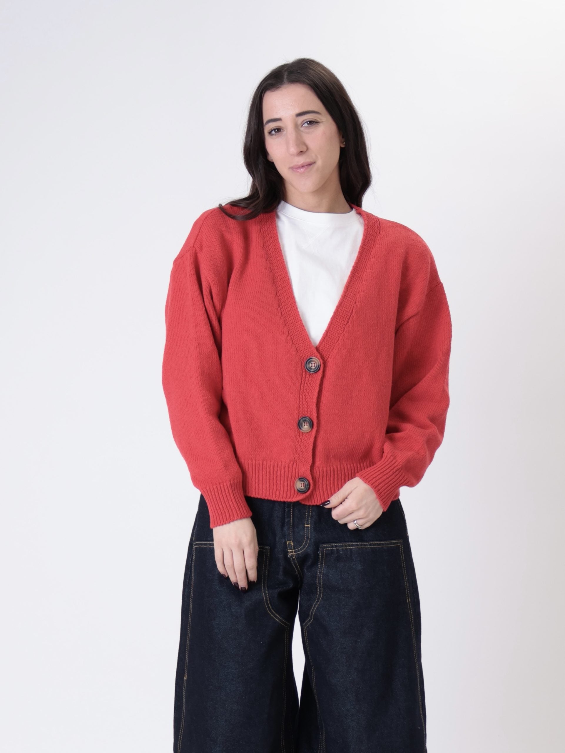 Red basic cotton cardigan