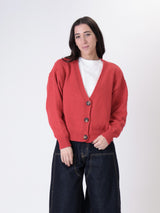 Red basic cotton cardigan