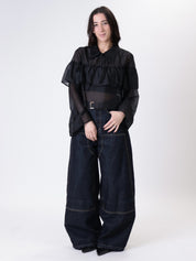 Blusa crop voilant nero