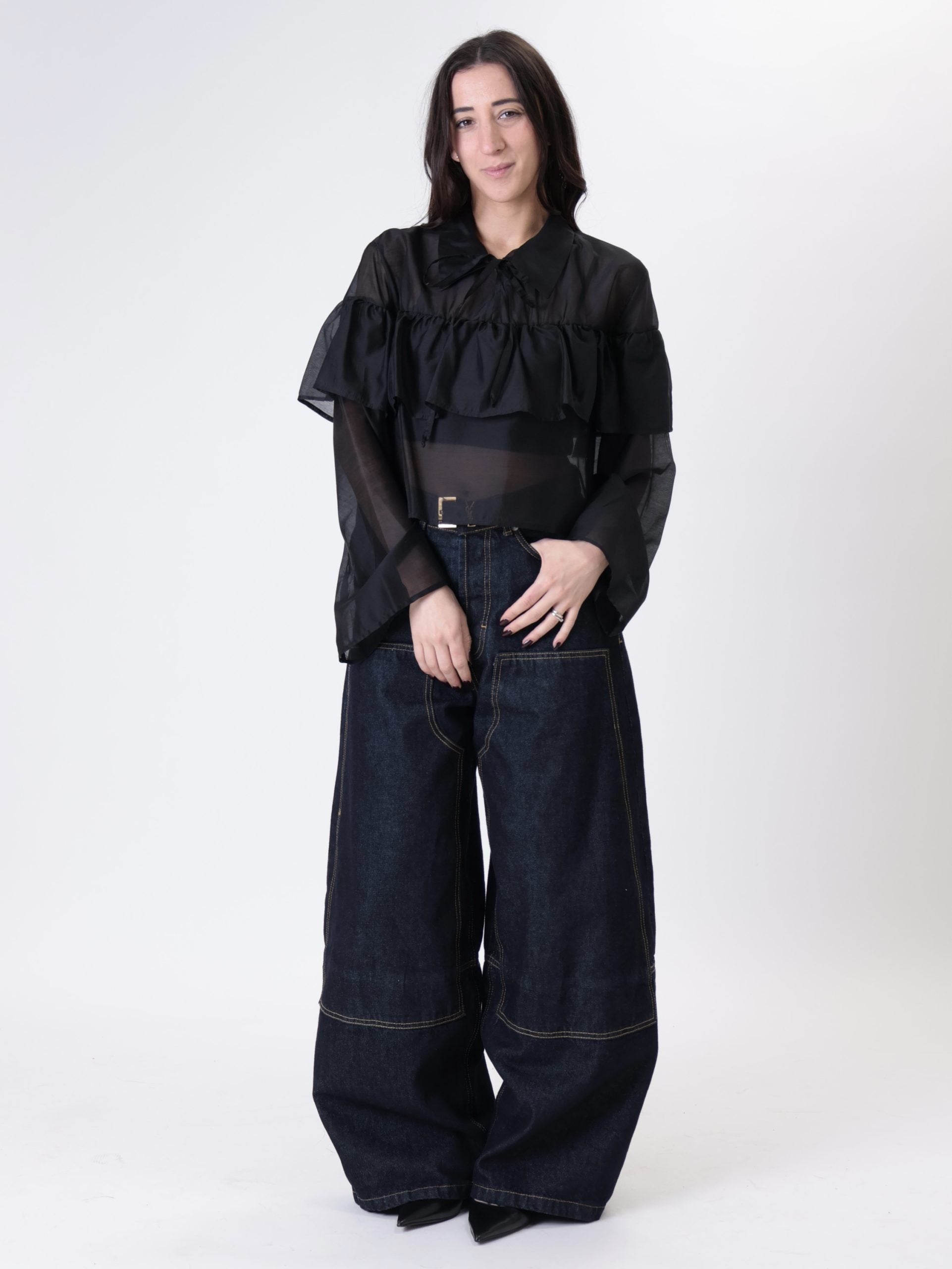 Blusa crop voilant nero
