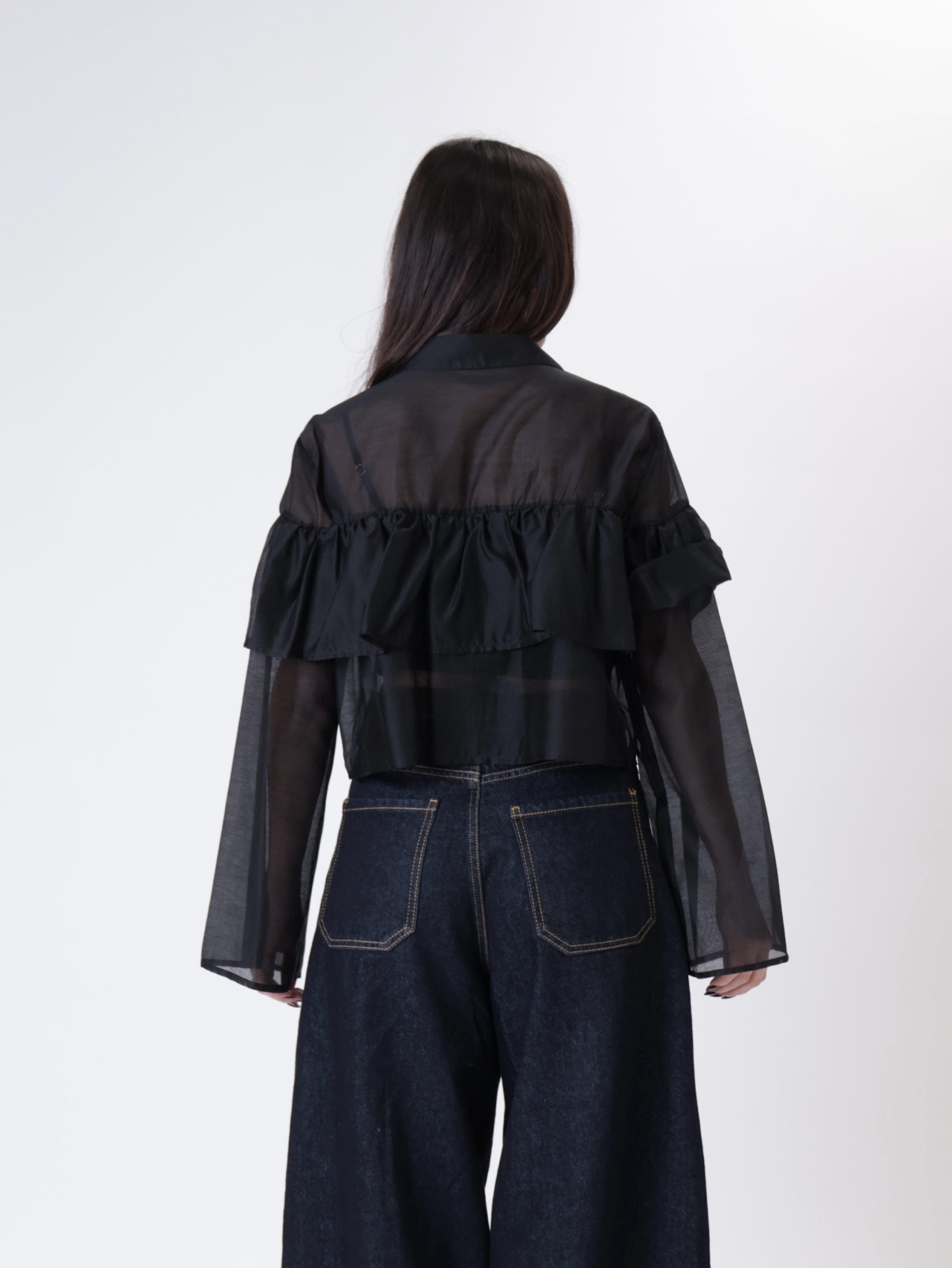 Blusa crop voilant nero