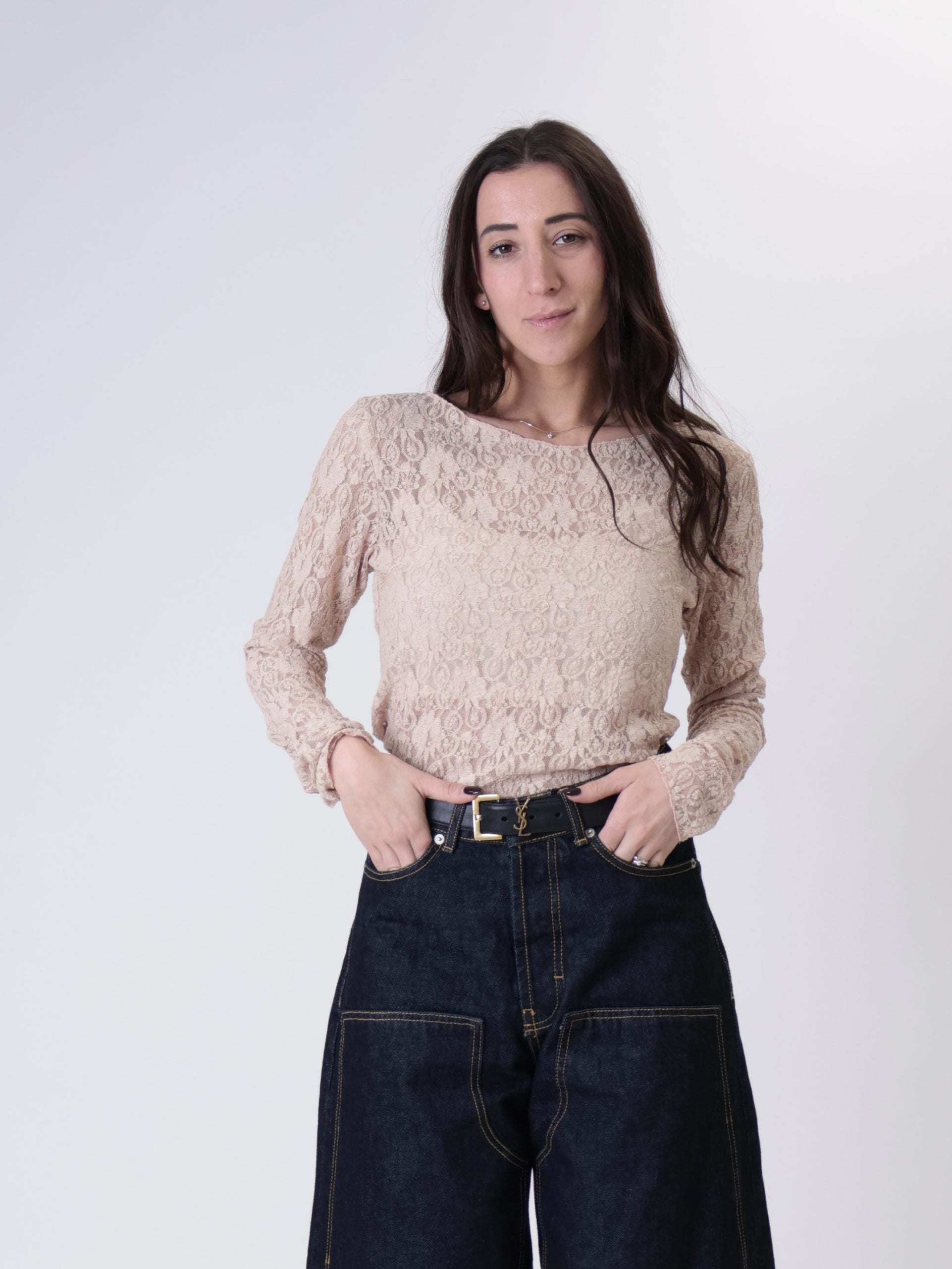 Maglia pizzo cipria