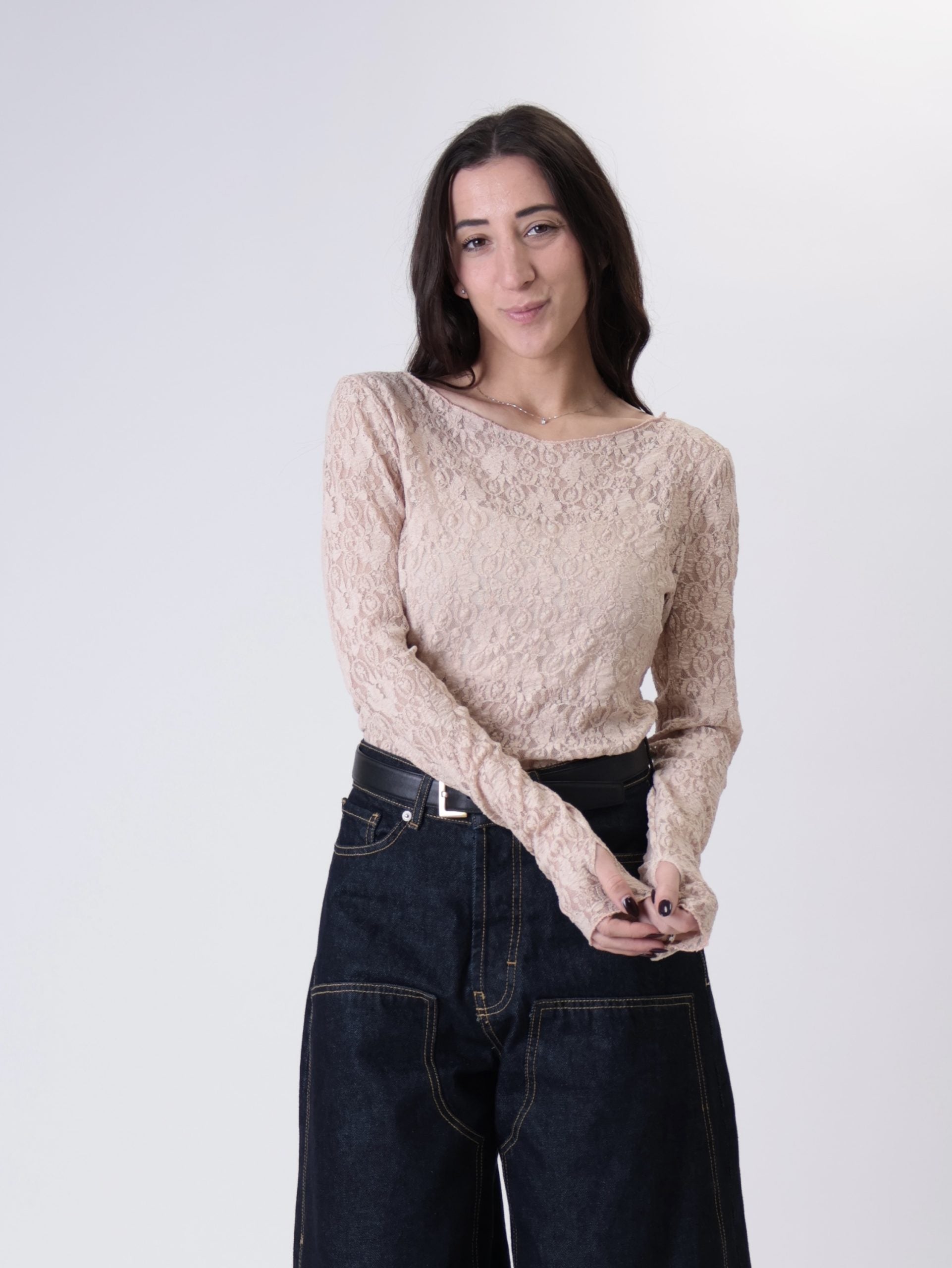 Maglia pizzo cipria