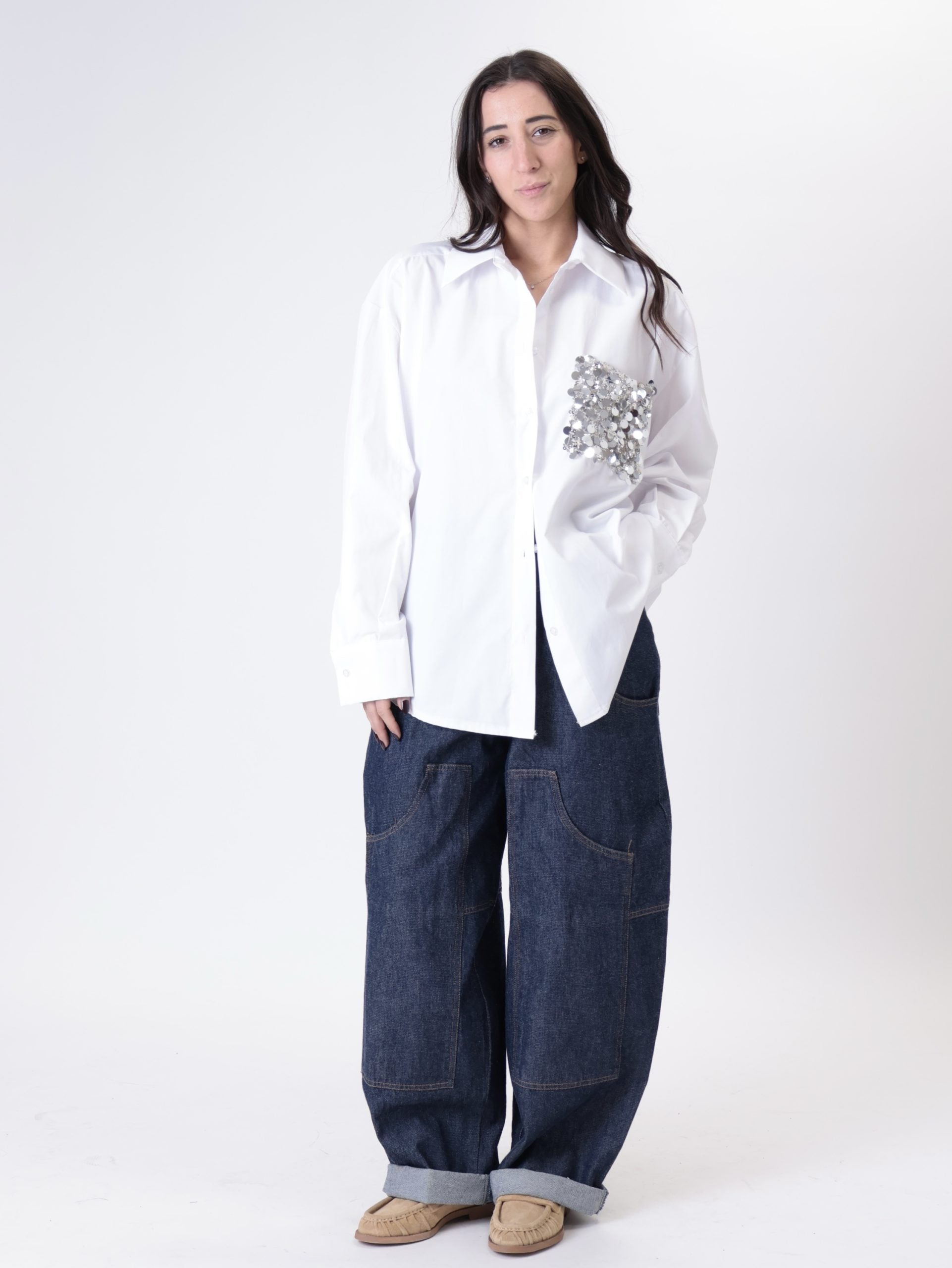 White sequin pocket shirt