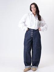 Balloon leg button-fly jeans