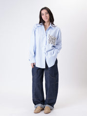 Sky blue sequin pocket shirt