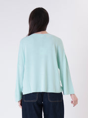 Pullover viscosa scollo V verde acqua