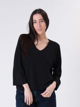 Pullover viscosa scollo V nero