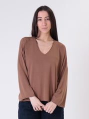 Pullover viscosa scollo V marrone