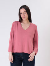 Pink V-neck viscose pullover